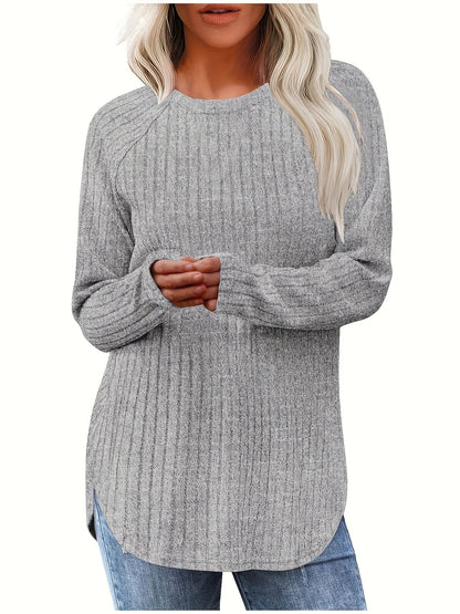 Sophie | Gładki kolor, prążkowany T-shirt z długim rękawem