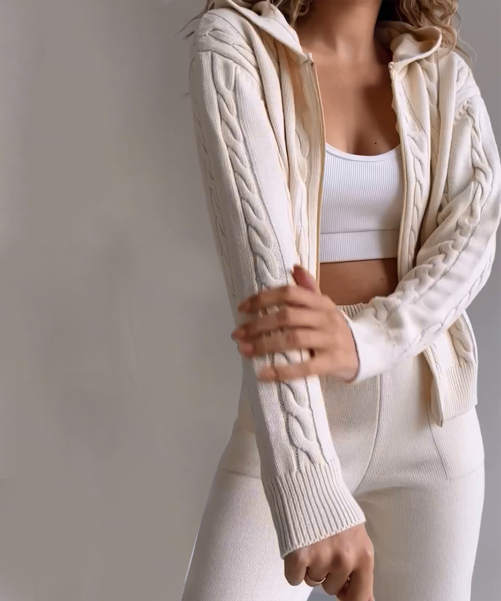 Casual sweter-vest z żakardowym wzorem, dwuczęściowy zestaw