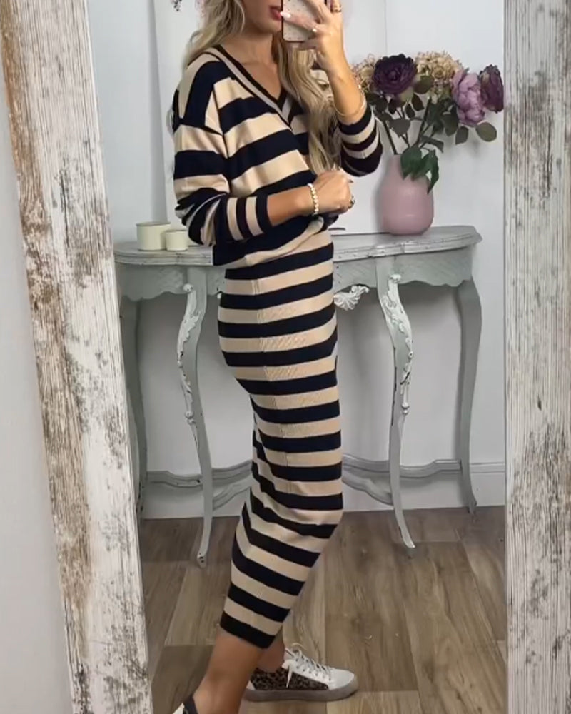 Elegancki dwuczęściowy zestaw z paskowanym wzorem