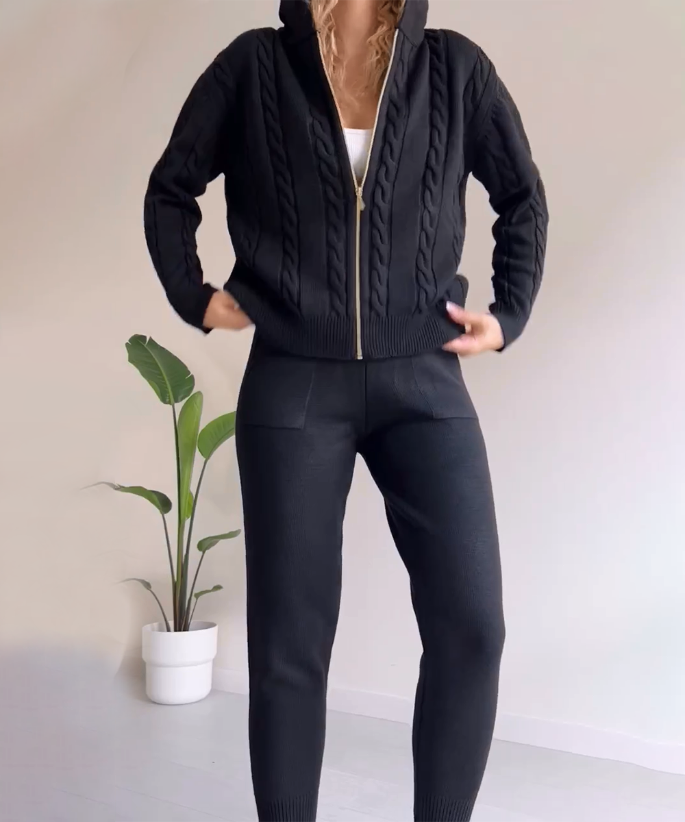 Casual sweter-vest z żakardowym wzorem, dwuczęściowy zestaw