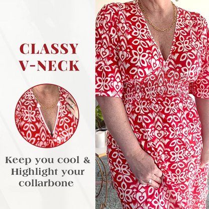 Tamara Boho Casual Print V-Neck Waist Wrap Długa Sukienka