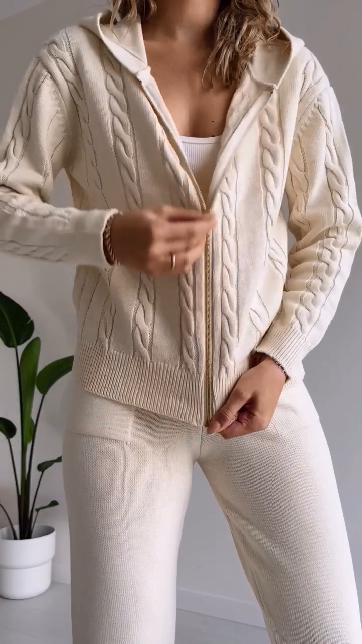 Casual sweter-vest z żakardowym wzorem, dwuczęściowy zestaw