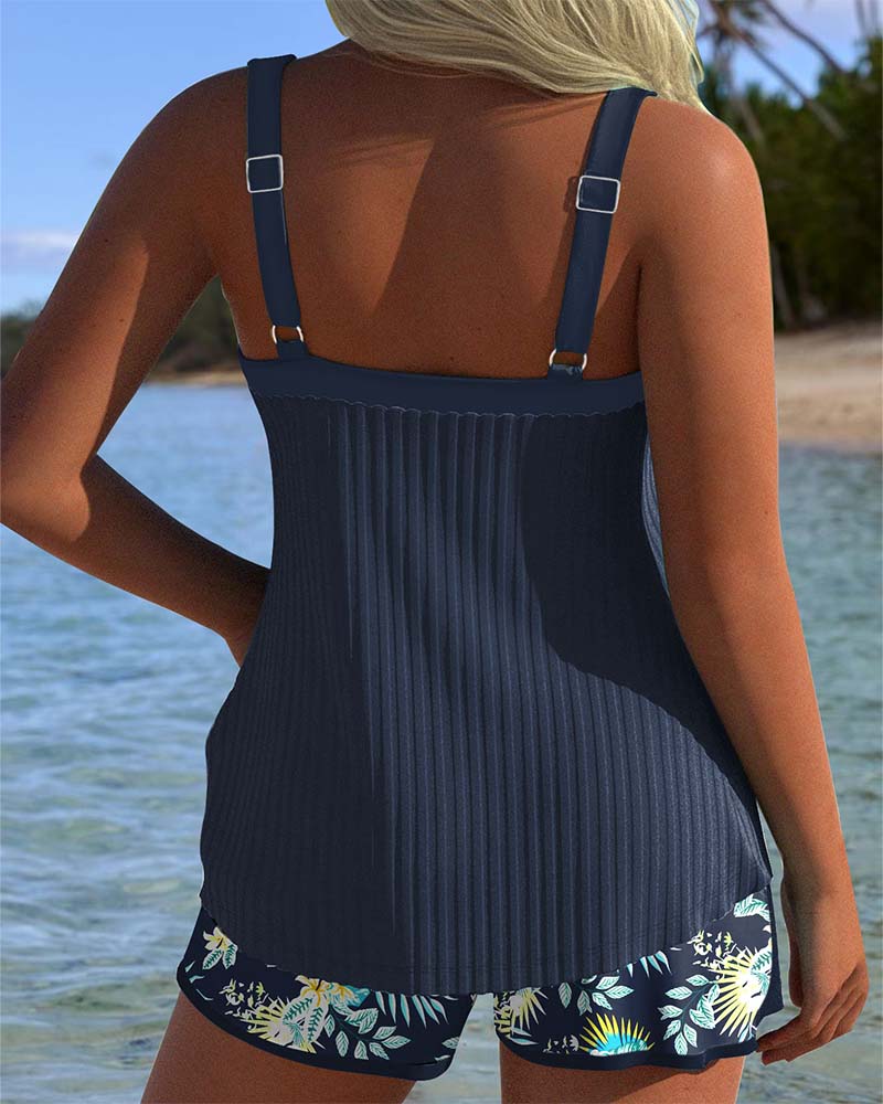Tankini Pasiaste Dwuczęściowe Szorty Kąpielowe