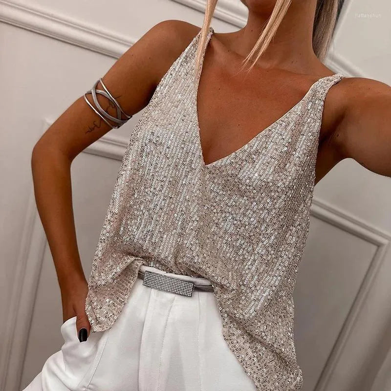 Fay | Elegancka bluzka na ramiączkach z cekinami