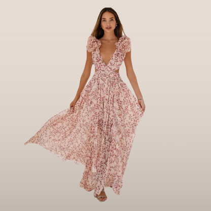 Alina – Maxi Sukienka z Kwiatowym Wzorem