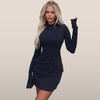 Elegancka Mini Sukienka Damska – Długie Rękawy & Wysoki Kołnierz