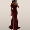 Sukienka Maxi Off Shoulder – Cekiny & Wysoki Rozcięcie