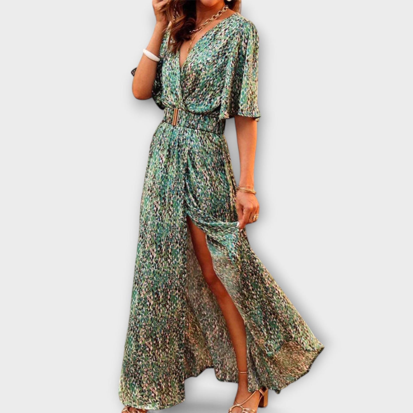 Dorothy - Boho Maxi Sukienka z V-dekoltem