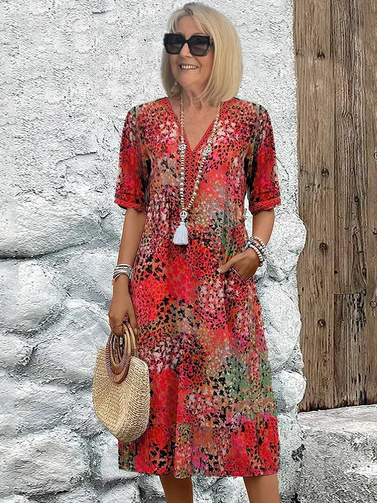 Amelia | Elegancka Sukienka Midi w Kwiaty dla Kobiet