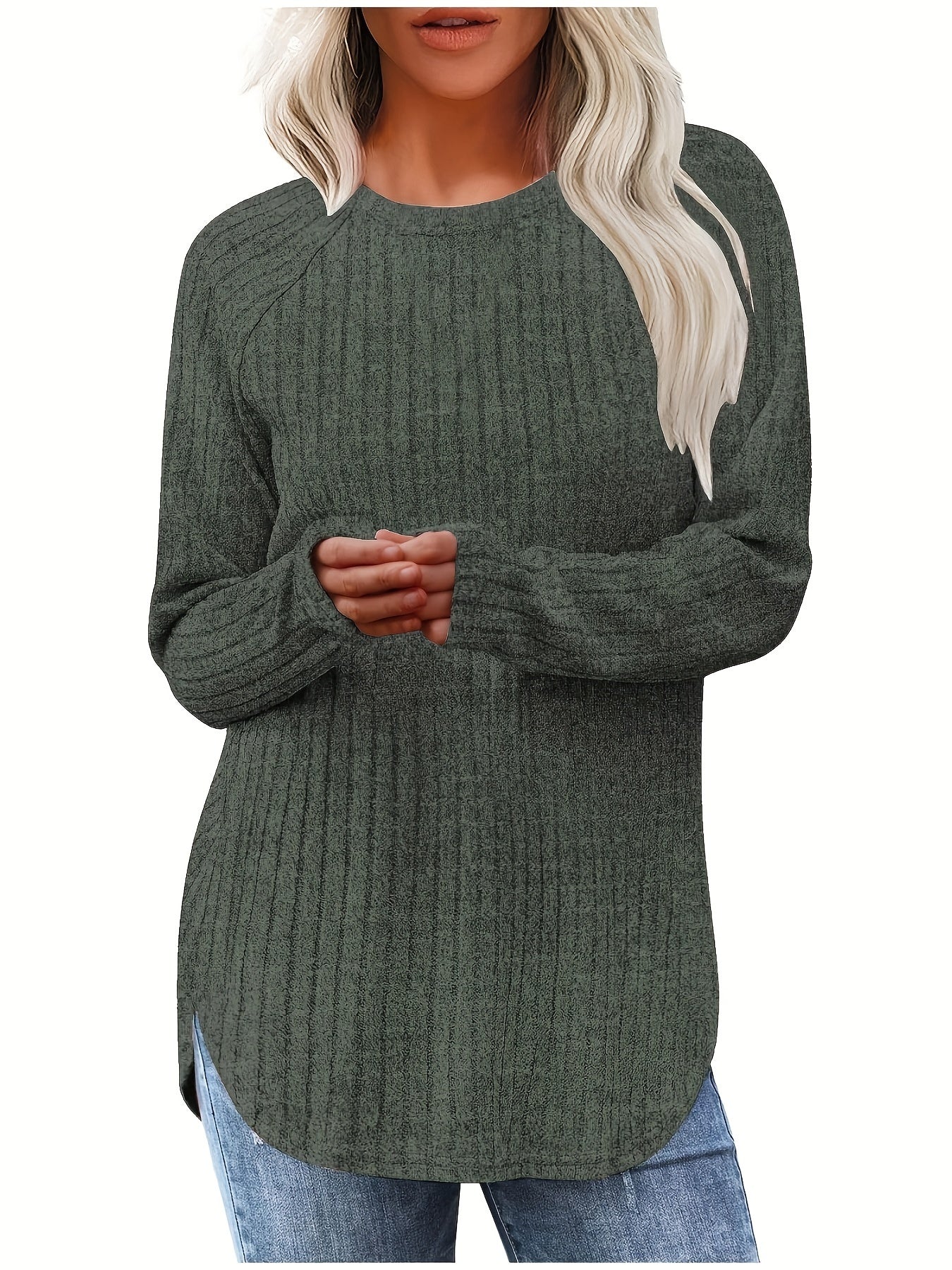 Sophie | Gładki kolor, prążkowany T-shirt z długim rękawem