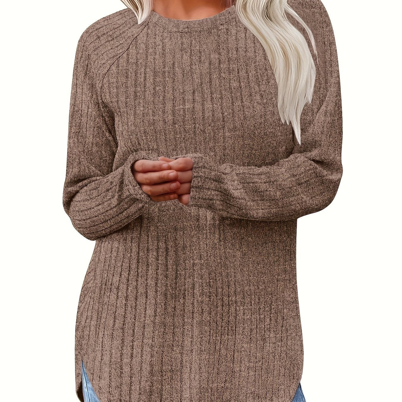 Sophie | Gładki kolor, prążkowany T-shirt z długim rękawem