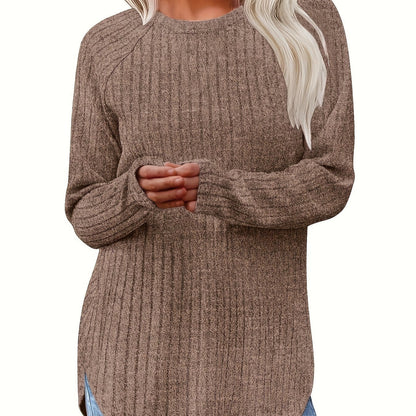 Sophie | Gładki kolor, prążkowany T-shirt z długim rękawem