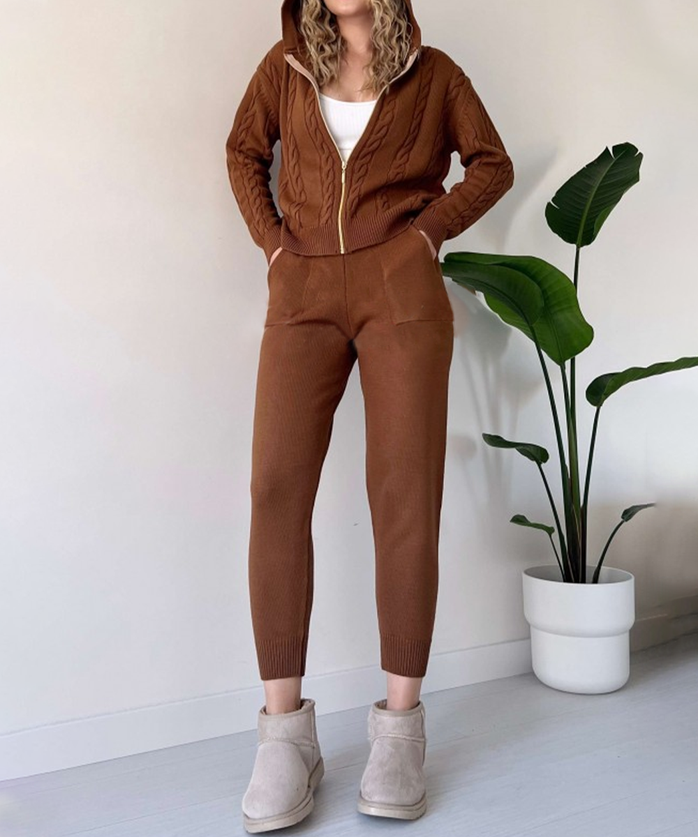 Casual sweter-vest z żakardowym wzorem, dwuczęściowy zestaw