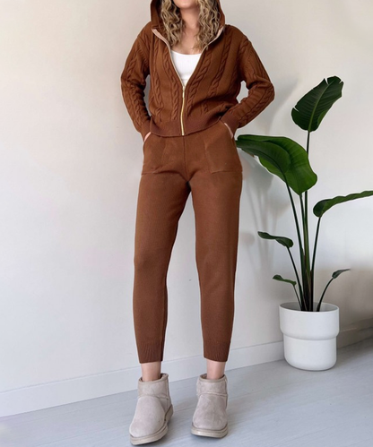 Casual sweter-vest z żakardowym wzorem, dwuczęściowy zestaw