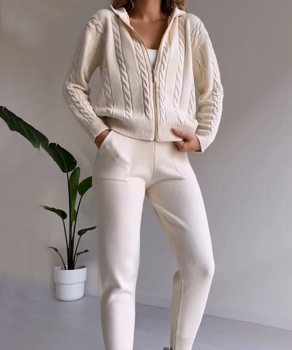 Casual sweter-vest z żakardowym wzorem, dwuczęściowy zestaw