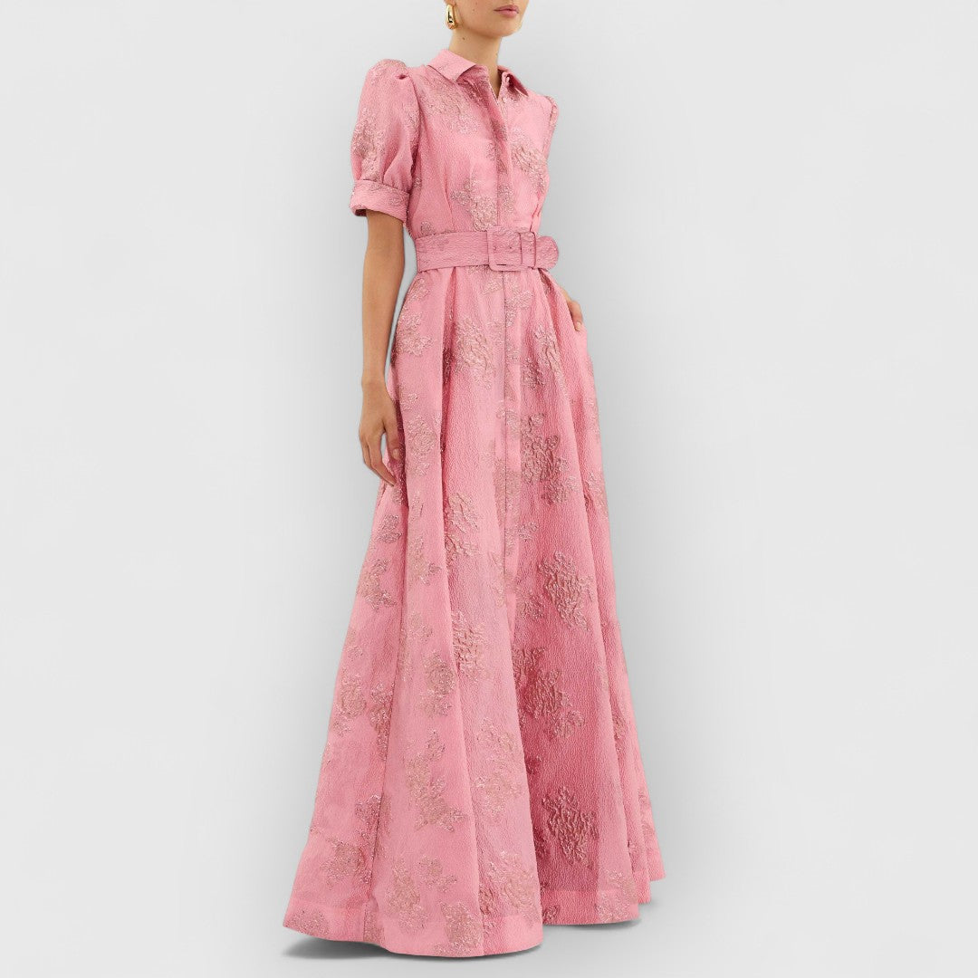 Colette | Elegancka długa sukienka z paskiem