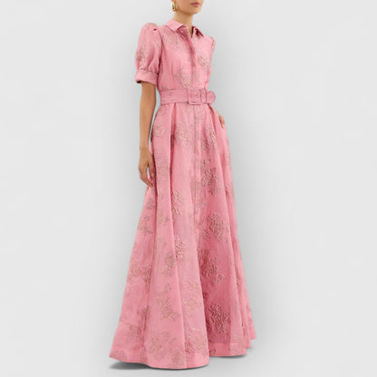 Colette | Elegancka długa sukienka z paskiem