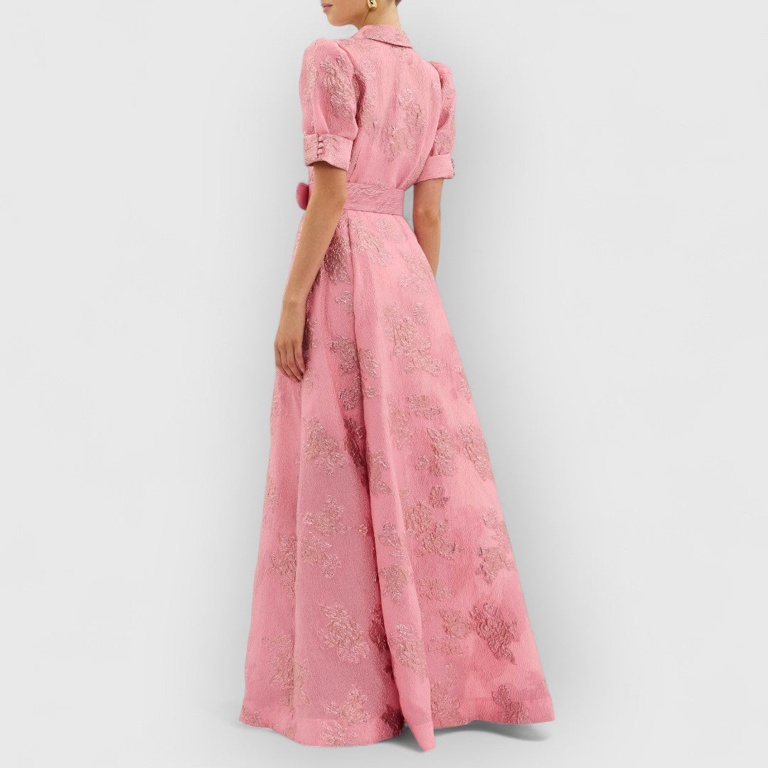 Colette | Elegancka długa sukienka z paskiem