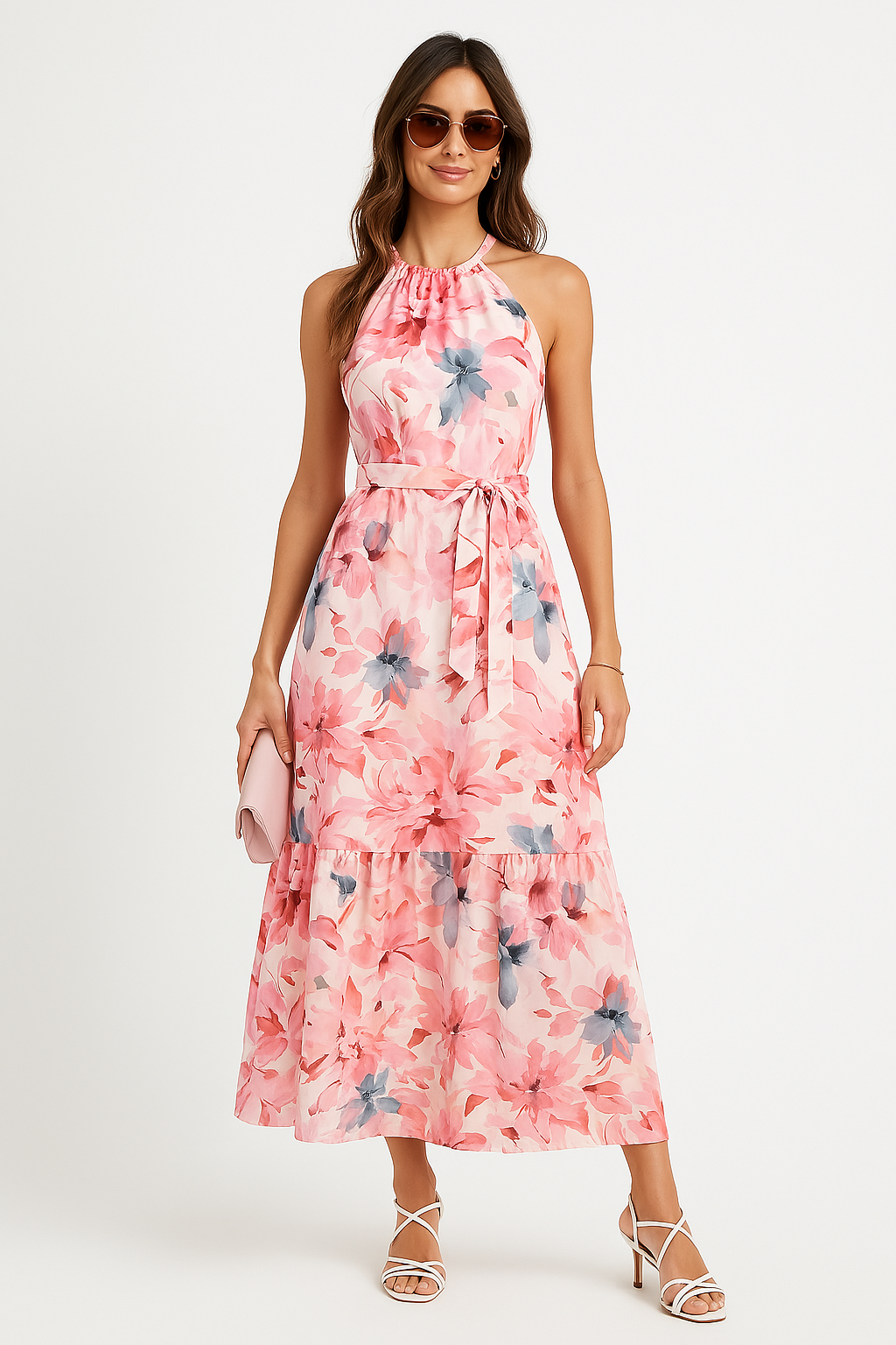 Kobieta Maxi Sukienka – Halter, Gelażowana Spódnica