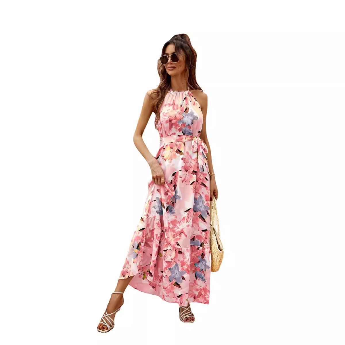 Kobieta Maxi Sukienka – Halter, Gelażowana Spódnica