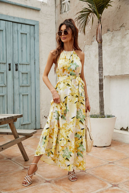 Kobieta Maxi Sukienka – Halter, Gelażowana Spódnica