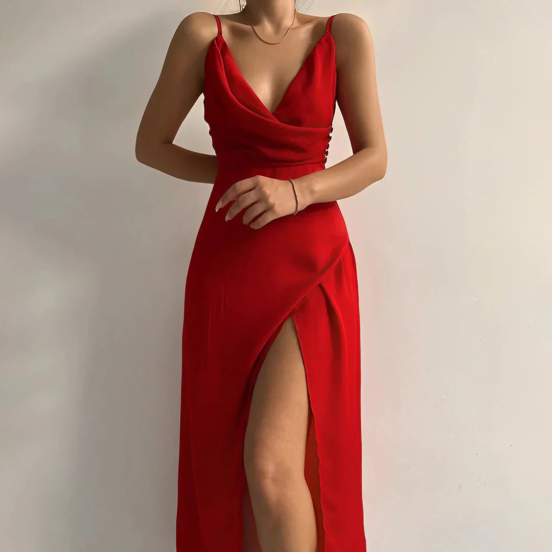 Mara - Elegancka Sukienka z Rozporkiem