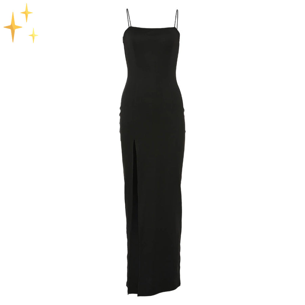 Sukienka Jasmin Maxi Bodycon z Ramiączkami i Rozcięciem na Boku dla Olśniewającego Klasycznego Wieczorowego Looku