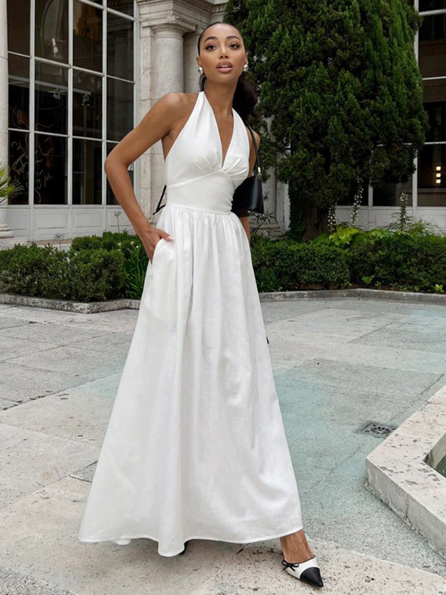Sukienka damska maxi – V-hals lekka i elegancka