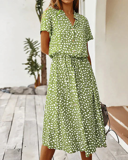 Sukienka damska – midi Clara z eleganckim wzorem w punkty