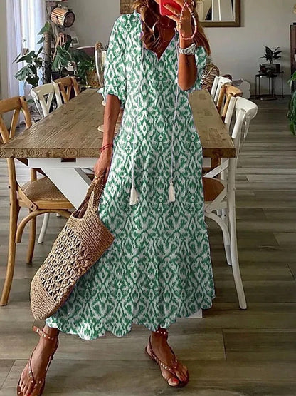 Donna - stylowa letnia sukienka z nadrukiem i półdługimi rękawami