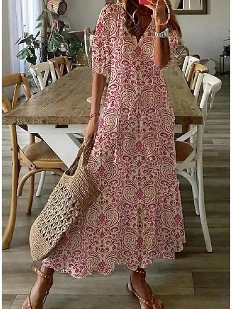 Donna - stylowa letnia sukienka z nadrukiem i półdługimi rękawami
