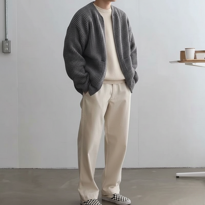 Męski sweter z dzianiny zapinany na zamek błyskawiczny – styl casual na co dzień