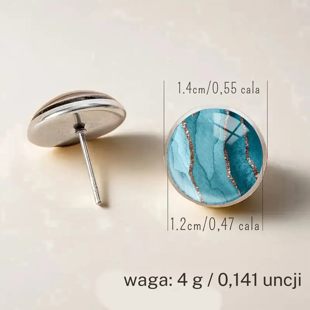 Kolczyki okrągłe – Turkusowy wzór artystyczny ze złotymi akcentami