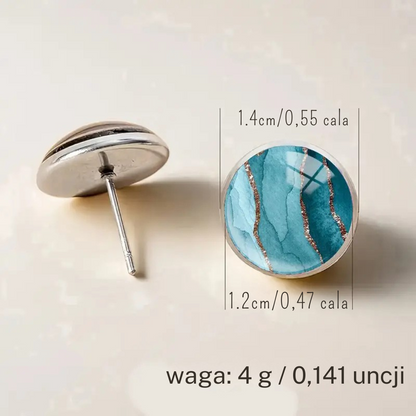 Kolczyki okrągłe – Turkusowy wzór artystyczny ze złotymi akcentami