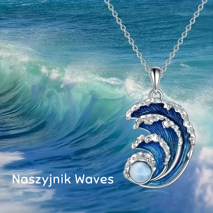 Naszyjnik fala oceanu – Błękitny kamień i srebrne wykończenie